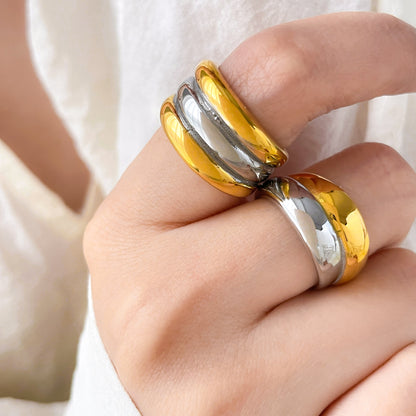 Electroplated Human Face Ring For Women In 304 Stainless Steel With 18K Real Gold Plated PVD Coated Finish