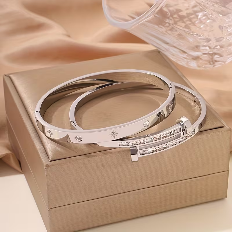 Starburst New Year Bangle For Unisex Featuring 304 Stainless Steel With 18K Real Gold Plated And Zircon Inlay