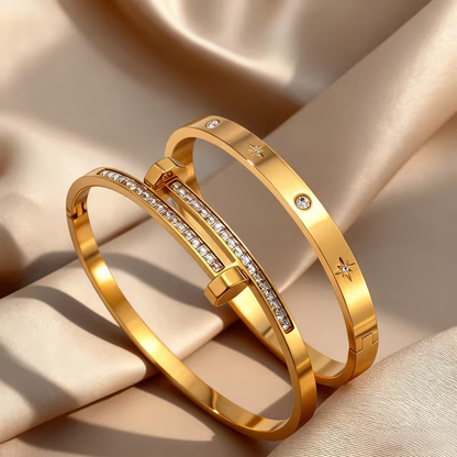 Starburst New Year Bangle For Unisex Featuring 304 Stainless Steel With 18K Real Gold Plated And Zircon Inlay
