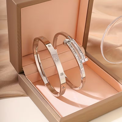 Starburst New Year Bangle For Unisex Featuring 304 Stainless Steel With 18K Real Gold Plated And Zircon Inlay