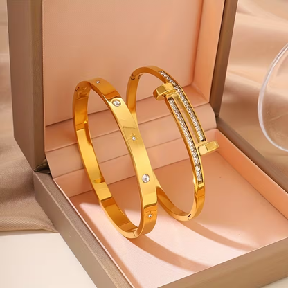Starburst New Year Bangle For Unisex Featuring 304 Stainless Steel With 18K Real Gold Plated And Zircon Inlay