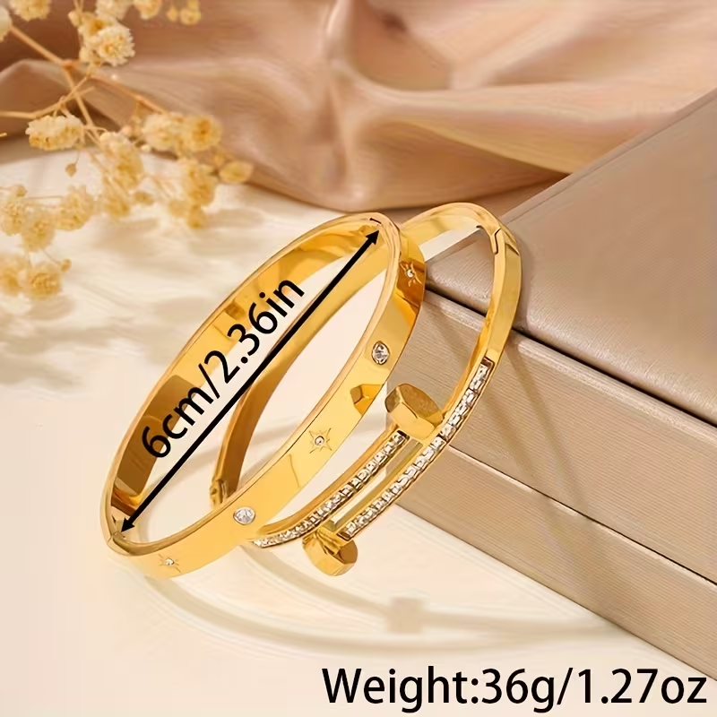 Starburst New Year Bangle For Unisex Featuring 304 Stainless Steel With 18K Real Gold Plated And Zircon Inlay