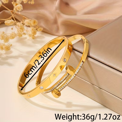Starburst New Year Bangle For Unisex Featuring 304 Stainless Steel With 18K Real Gold Plated And Zircon Inlay