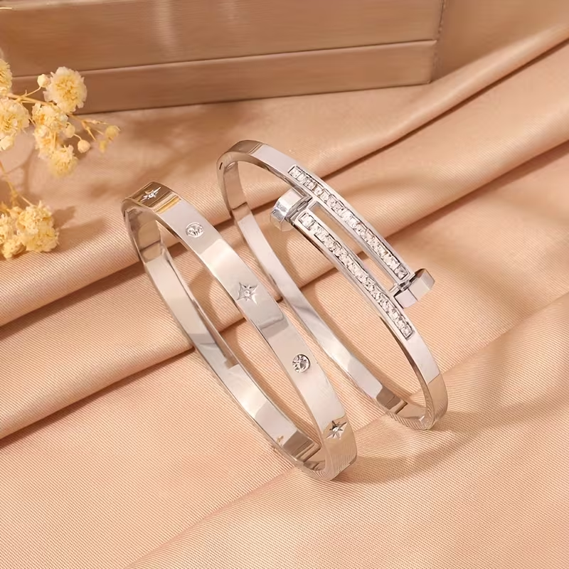 Starburst New Year Bangle For Unisex Featuring 304 Stainless Steel With 18K Real Gold Plated And Zircon Inlay