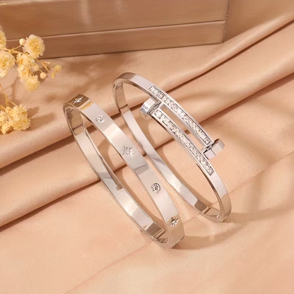 Starburst New Year Bangle For Unisex Featuring 304 Stainless Steel With 18K Real Gold Plated And Zircon Inlay