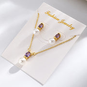 Purple Geometric Set (earring Size: Approximately 16x7.5mm; Necklace Length: Approximately 420+50mm)