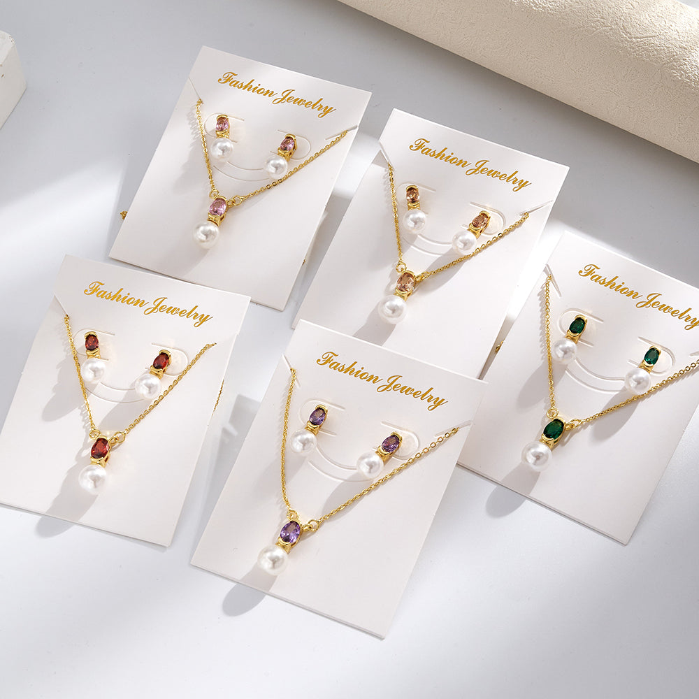 Geometric IG Style Women's Jewelry Set With Copper, Gold Plated Finish, Acrylic Pearl Inlay On Cable Chain
