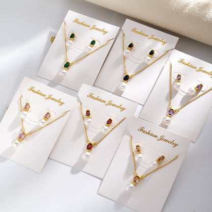 Geometric IG Style Women's Jewelry Set With Copper, Gold Plated Finish, Acrylic Pearl Inlay On Cable Chain