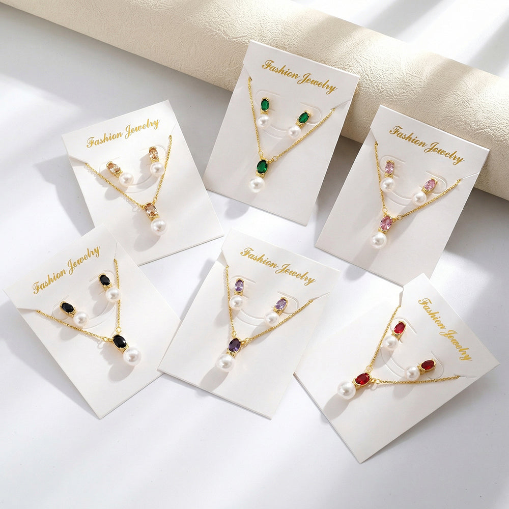 Geometric IG Style Women's Jewelry Set With Copper, Gold Plated Finish, Acrylic Pearl Inlay On Cable Chain