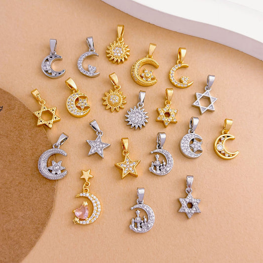 Moon Pendant For Women In Copper With Electroplated Gold Plating Featuring Sweet Love Charms Design