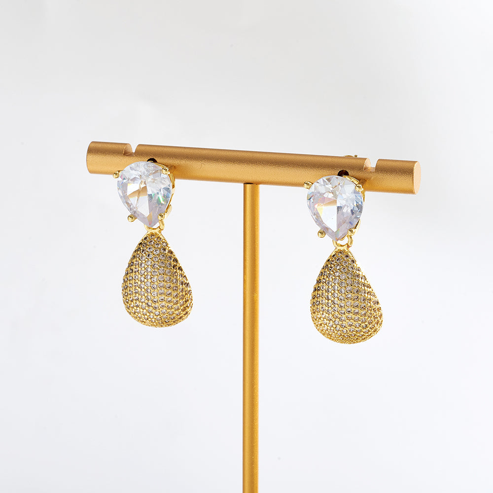 Water Droplets Stud Earrings For Valentine's Day, Casual Style Copper Earrings With 18K Gold Plating And Acrylic Pearl Inlay