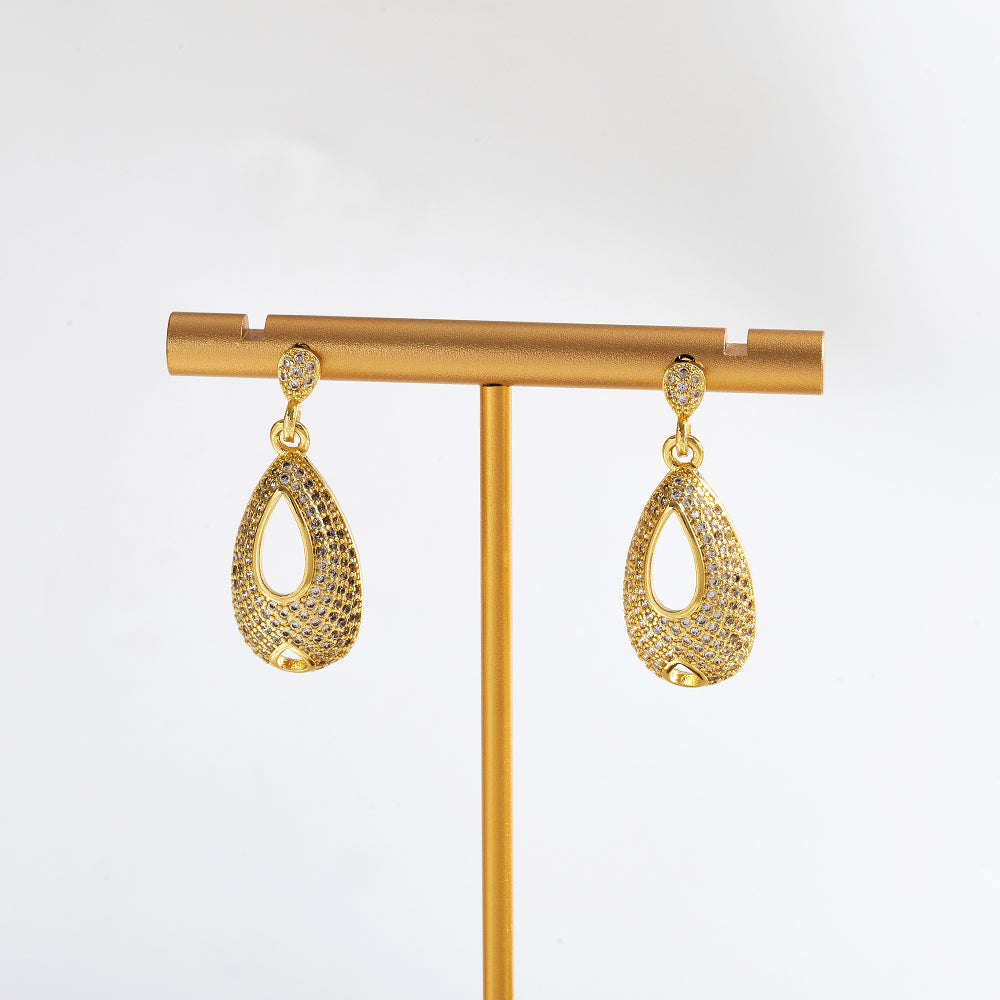 Water Droplets Stud Earrings For Valentine's Day, Casual Style Copper Earrings With 18K Gold Plating And Acrylic Pearl Inlay