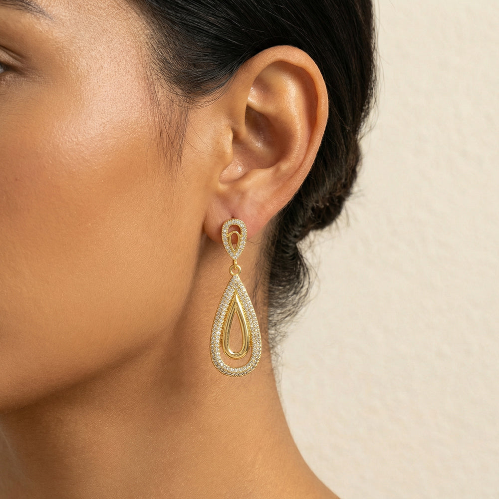 Water Droplets Stud Earrings For Valentine's Day, Casual Style Copper Earrings With 18K Gold Plating And Acrylic Pearl Inlay