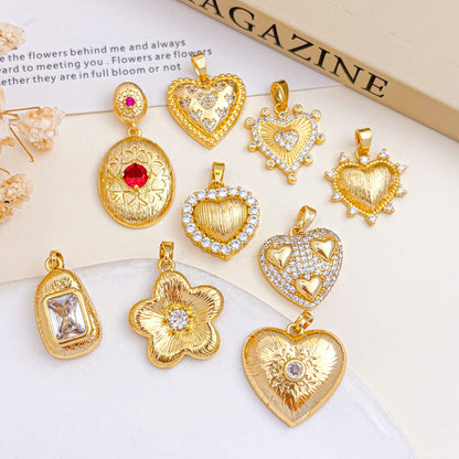 Copper Flowers Pendant With 18K Real Gold Plated Electroplated Finish, Golden Love Charms Jewelry Accessories