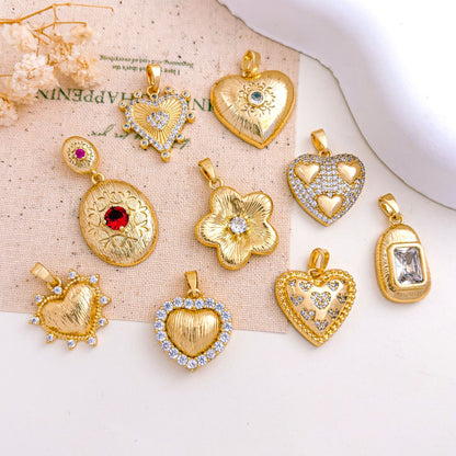 Copper Flowers Pendant With 18K Real Gold Plated Electroplated Finish, Golden Love Charms Jewelry Accessories