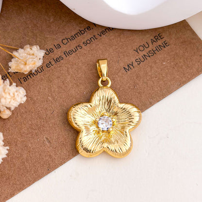 Copper Flowers Pendant With 18K Real Gold Plated Electroplated Finish, Golden Love Charms Jewelry Accessories
