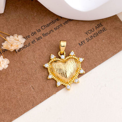 Copper Flowers Pendant With 18K Real Gold Plated Electroplated Finish, Golden Love Charms Jewelry Accessories