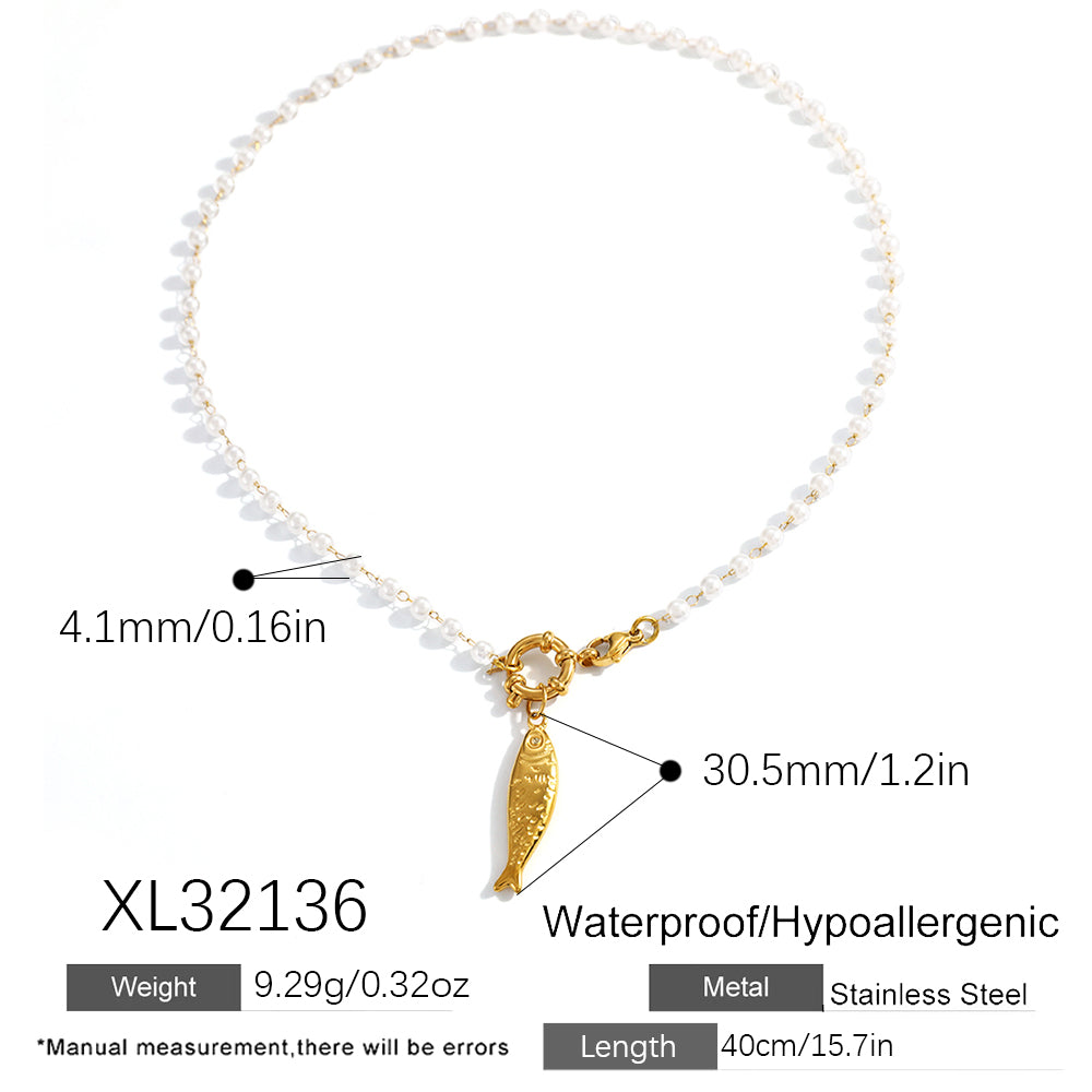 Electroplated Fish Necklace For Women In 304 Stainless Steel With 18K Real Gold Plated Beaded Chain