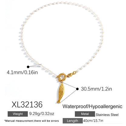 Electroplated Fish Necklace For Women In 304 Stainless Steel With 18K Real Gold Plated Beaded Chain