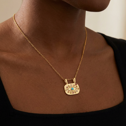 Eye Necklace For Casual Wear Featuring Copper Material With Golden Plated Finish And Zircon Inlay On O Chain