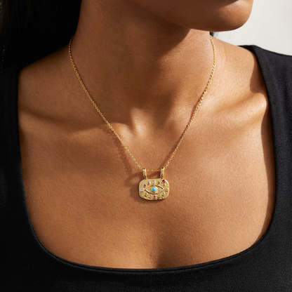 Eye Necklace For Casual Wear Featuring Copper Material With Golden Plated Finish And Zircon Inlay On O Chain
