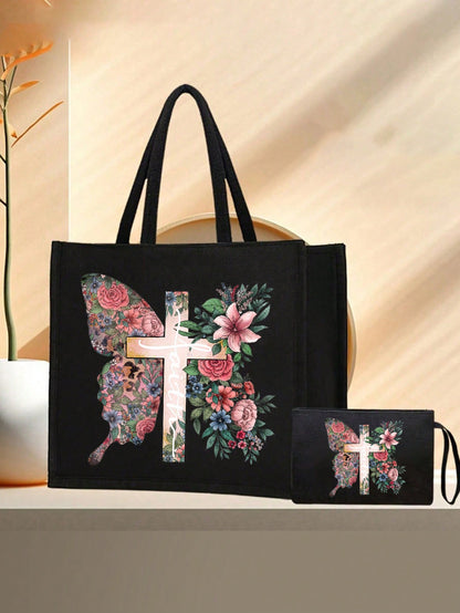 Women’s Square Polyester Cross Cosmetic Bag With Top Handle, Suitable For All Seasons