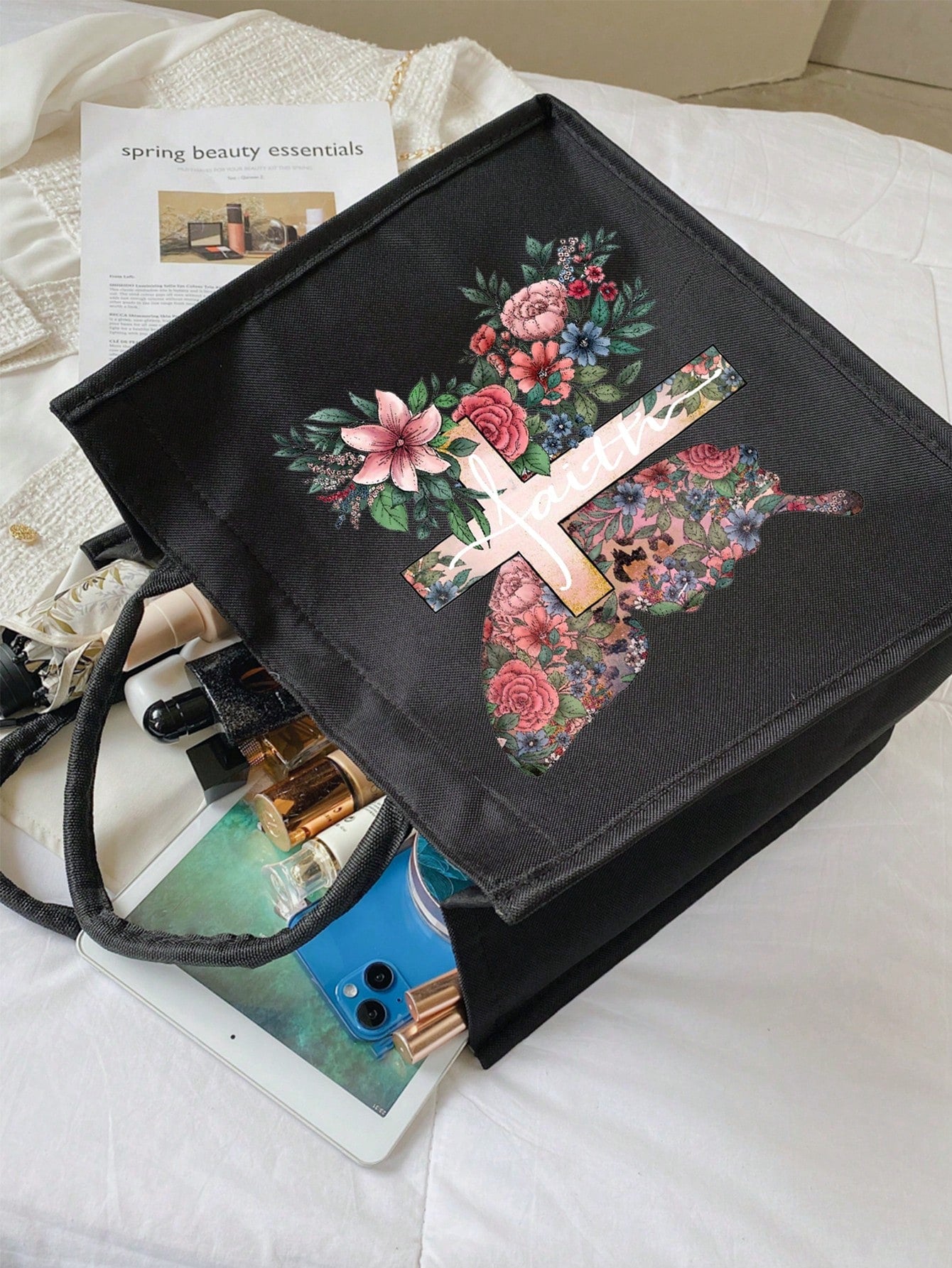 Women’s Square Polyester Cross Cosmetic Bag With Top Handle, Suitable For All Seasons