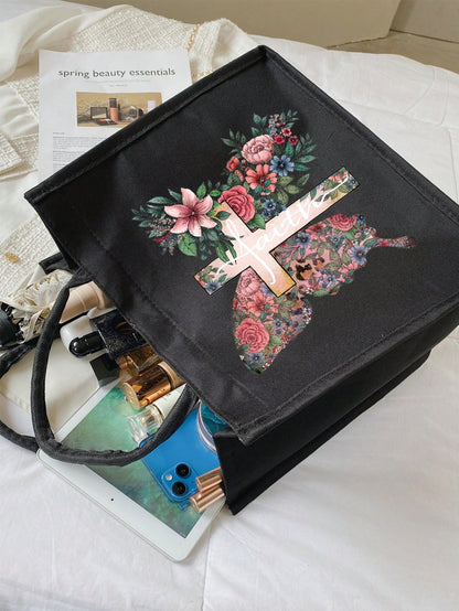 Women’s Square Polyester Cross Cosmetic Bag With Top Handle, Suitable For All Seasons