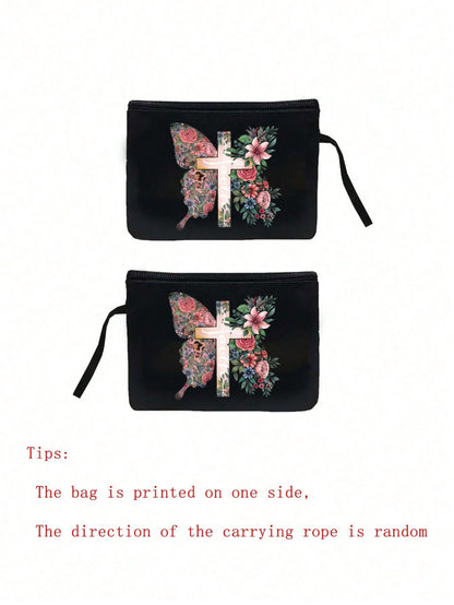 Women’s Square Polyester Cross Cosmetic Bag With Top Handle, Suitable For All Seasons
