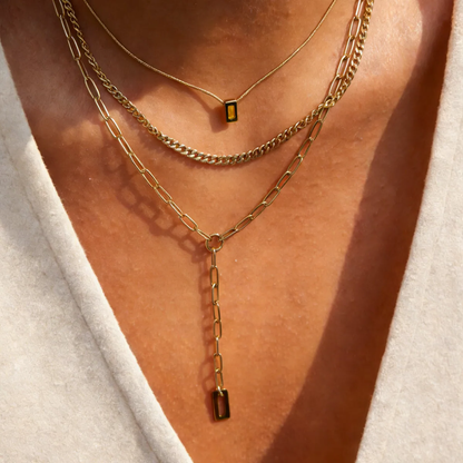 Geometric Three Layer Necklace For Women In 304 Stainless Steel With 18K Real Gold Plated And Zircon Inlay Featuring Side Chain