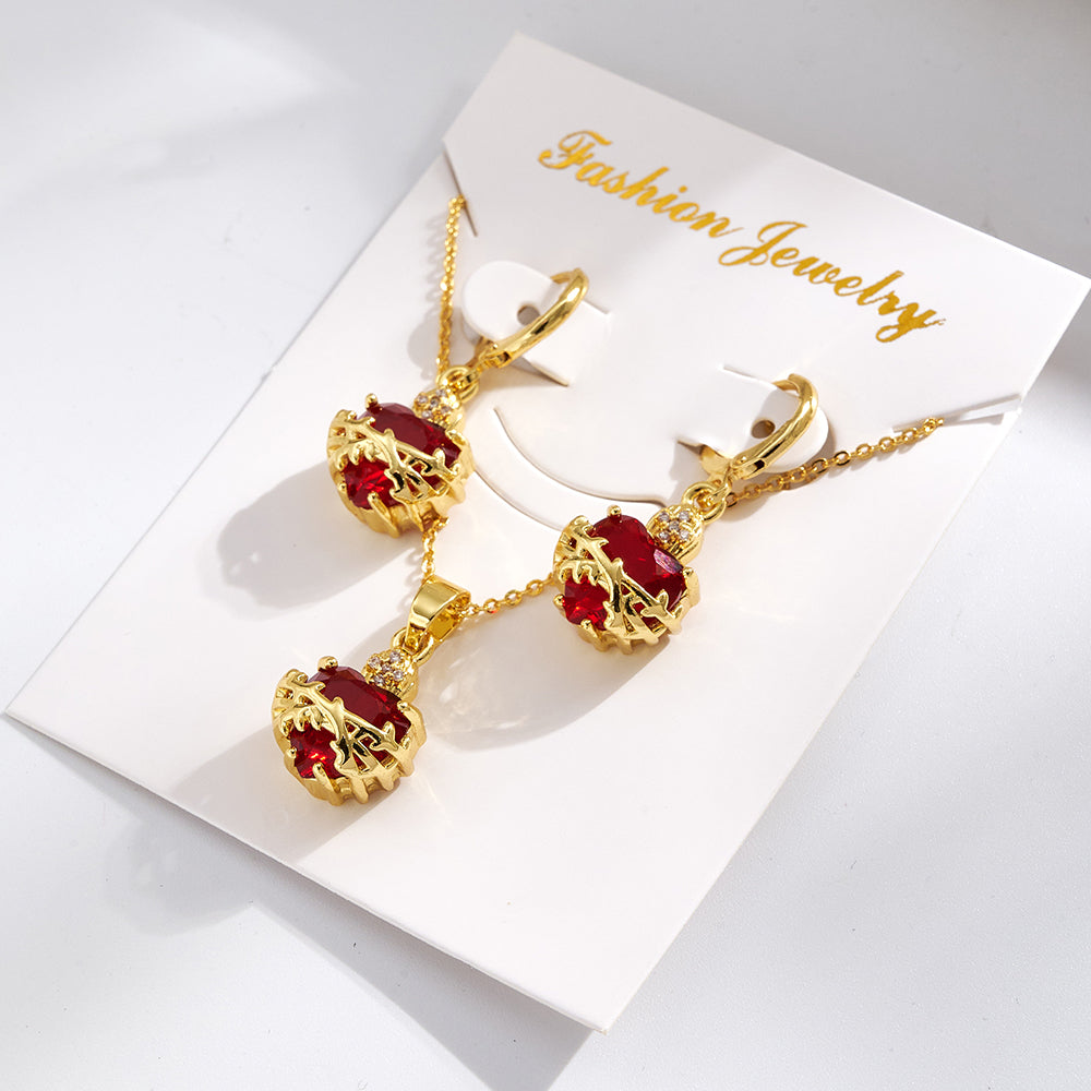 Geometric Jewelry Set For Women Featuring Golden Plated Copper With Glass Inlay, Perfect For Valentine's Day