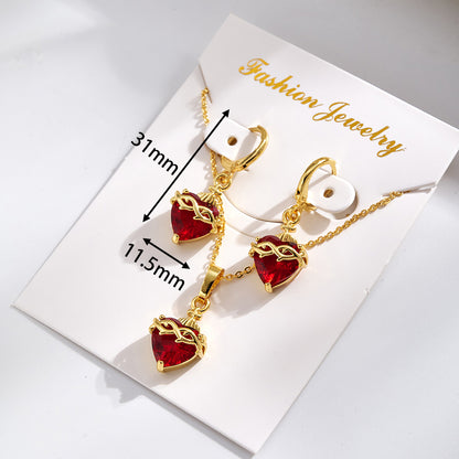 Geometric Jewelry Set For Women Featuring Golden Plated Copper With Glass Inlay, Perfect For Valentine's Day