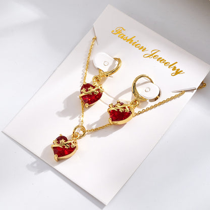 Geometric Jewelry Set For Women Featuring Golden Plated Copper With Glass Inlay, Perfect For Valentine's Day