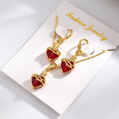 Geometric Jewelry Set For Women Featuring Golden Plated Copper With Glass Inlay, Perfect For Valentine's Day