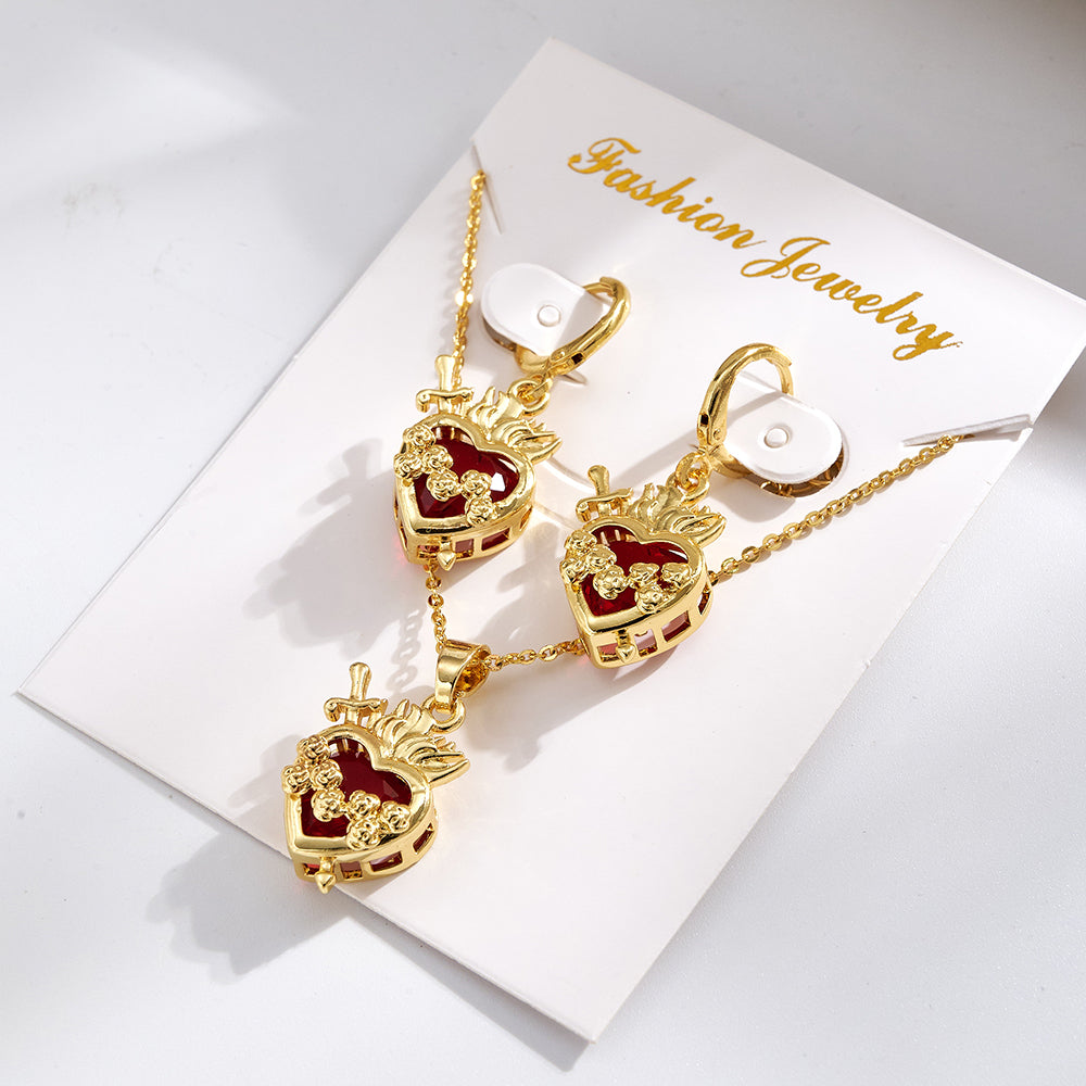 Geometric Jewelry Set For Women Featuring Golden Plated Copper With Glass Inlay, Perfect For Valentine's Day
