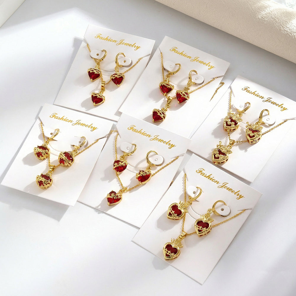 Geometric Jewelry Set For Women Featuring Golden Plated Copper With Glass Inlay, Perfect For Valentine's Day