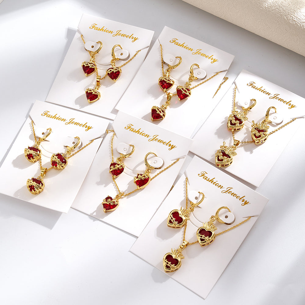 Geometric Jewelry Set For Women Featuring Golden Plated Copper With Glass Inlay, Perfect For Valentine's Day