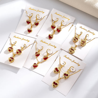Geometric Jewelry Set For Women Featuring Golden Plated Copper With Glass Inlay, Perfect For Valentine's Day