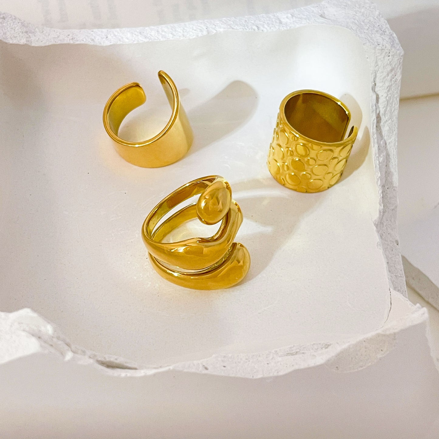 For Women Irregular Rings Crafted From 304 Stainless Steel With Electroplated 18K Real Gold Plated And PVD Coated Finish