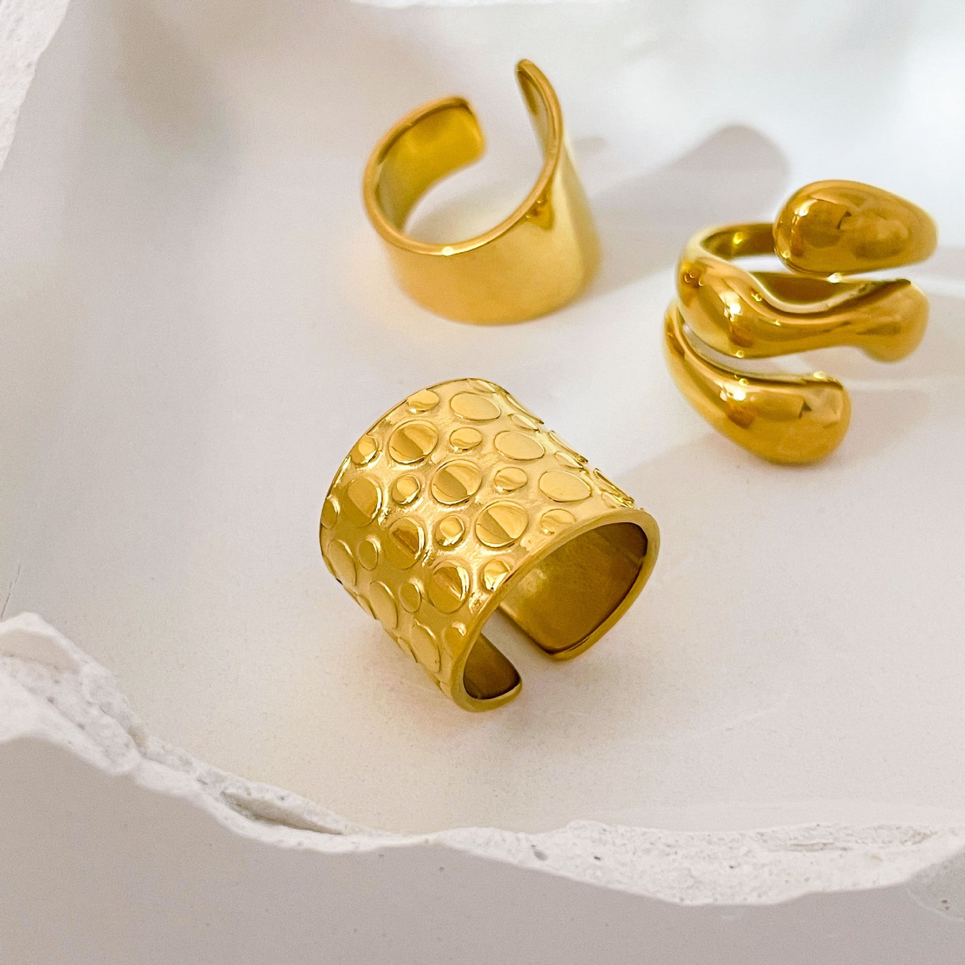 For Women Irregular Rings Crafted From 304 Stainless Steel With Electroplated 18K Real Gold Plated And PVD Coated Finish