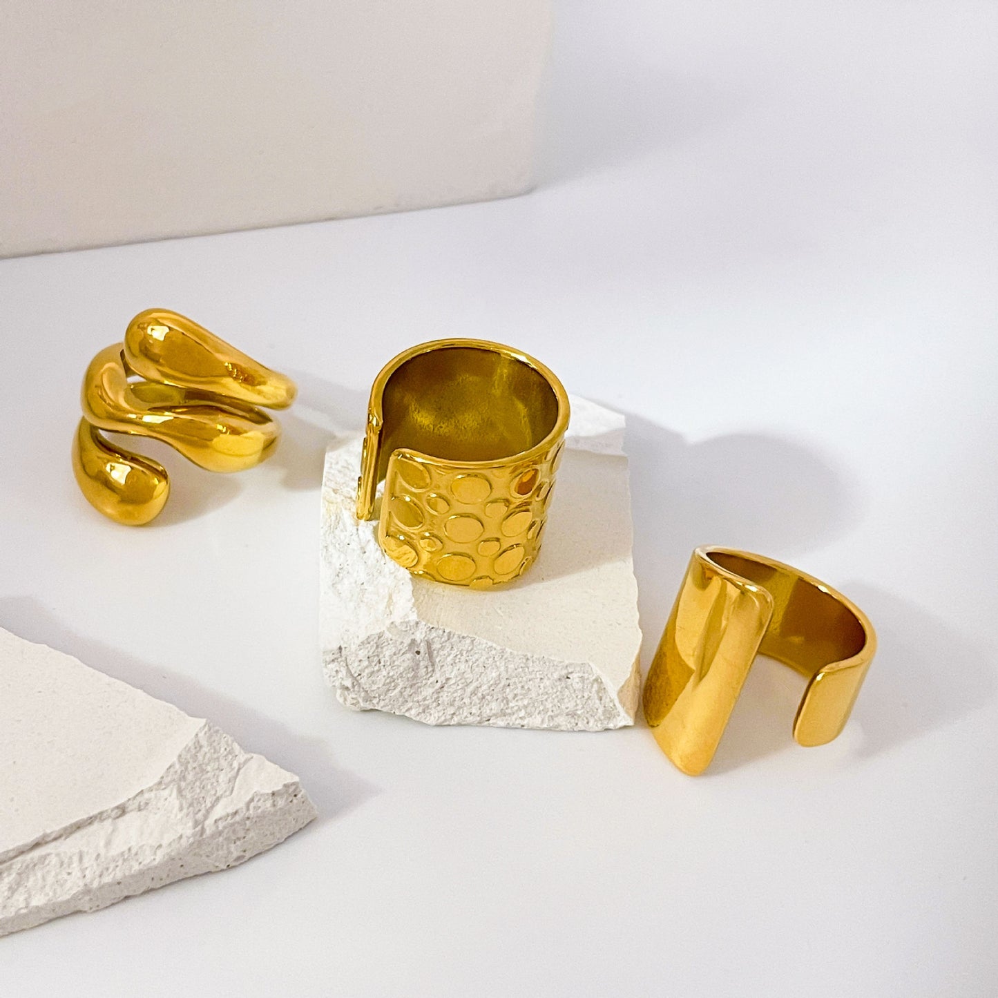 For Women Irregular Rings Crafted From 304 Stainless Steel With Electroplated 18K Real Gold Plated And PVD Coated Finish
