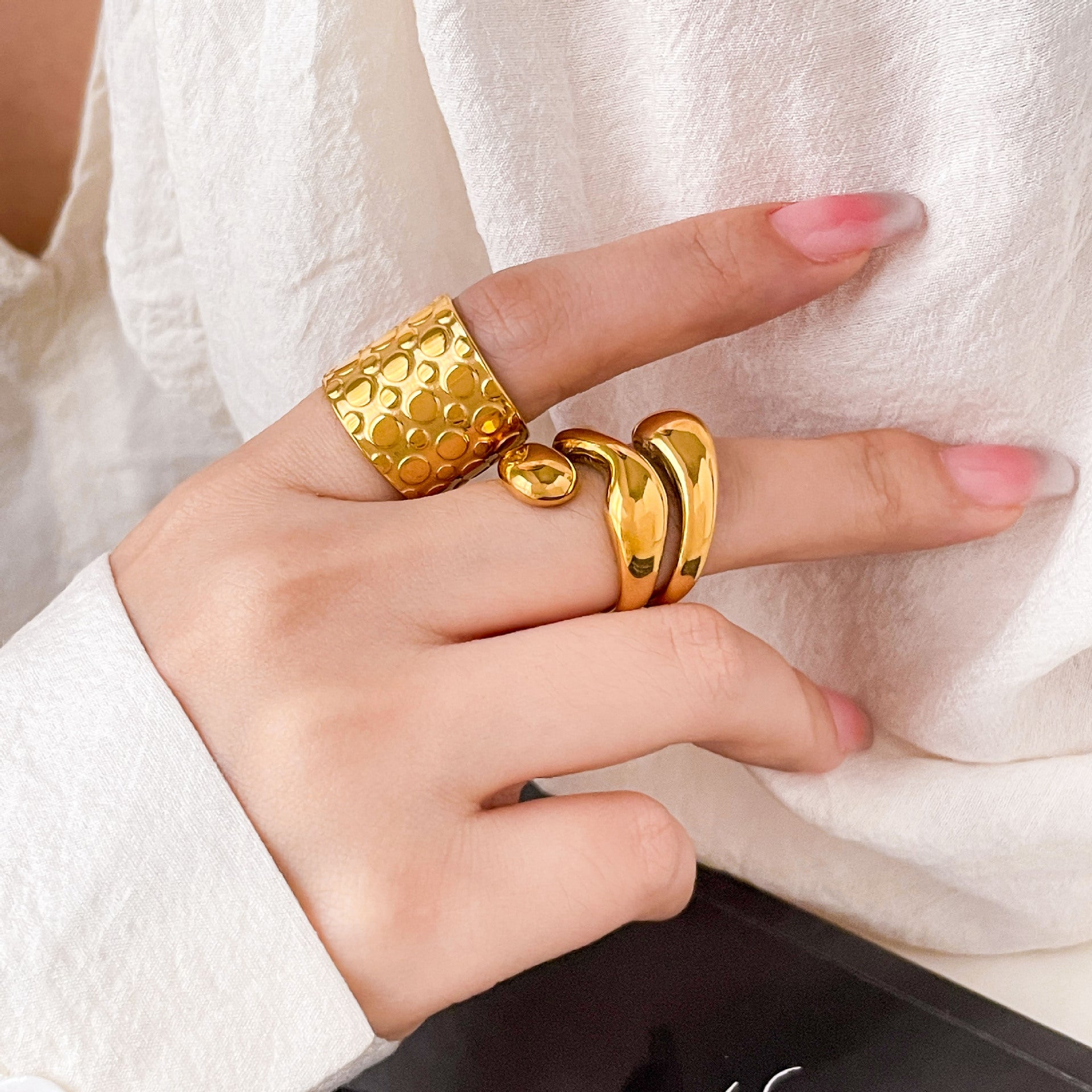 For Women Irregular Rings Crafted From 304 Stainless Steel With Electroplated 18K Real Gold Plated And PVD Coated Finish