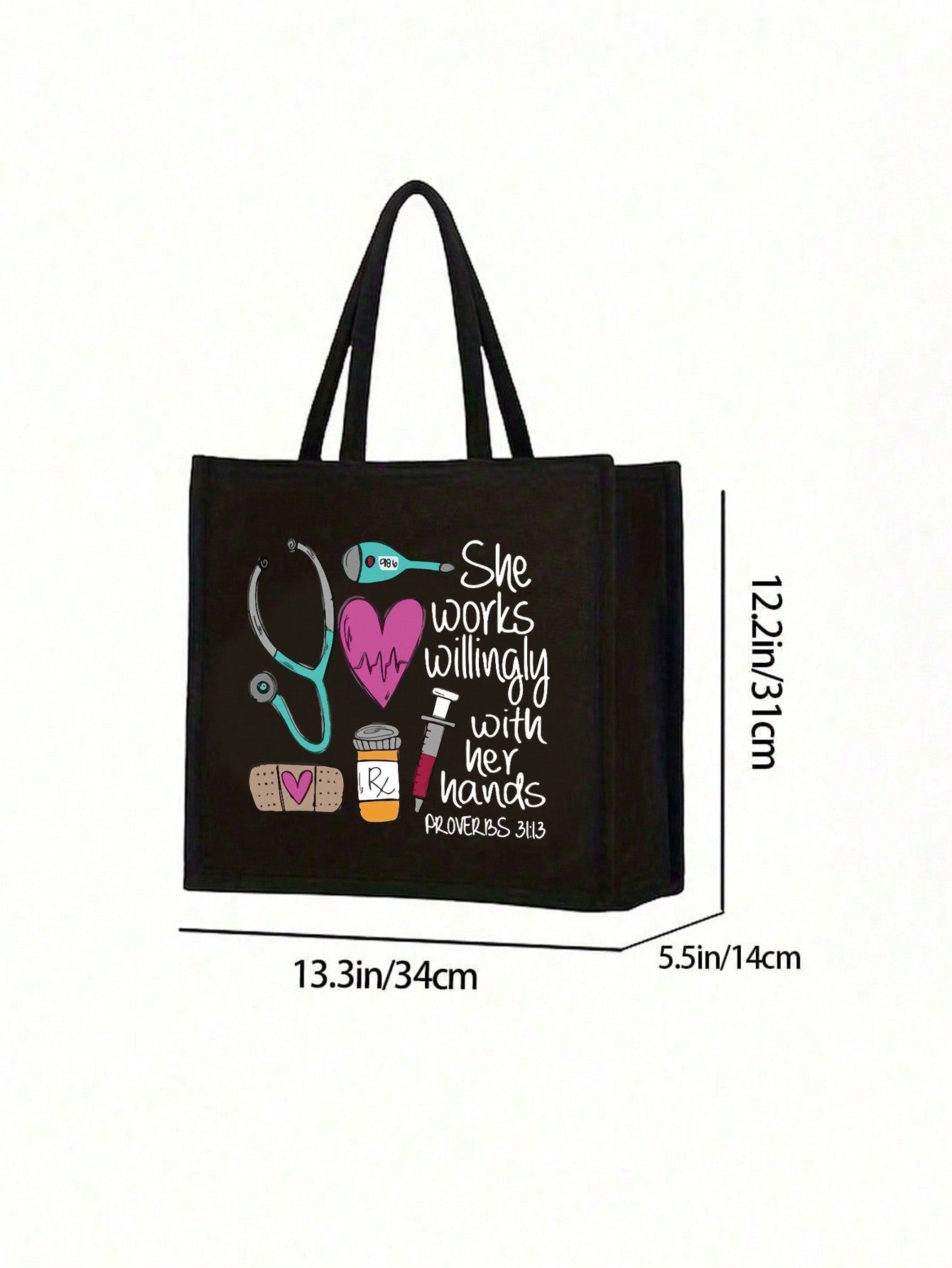 Women’s Square Polyester Cosmetic Bag With Top Handle, Featuring Printing Design, Perfect For Nurses Day