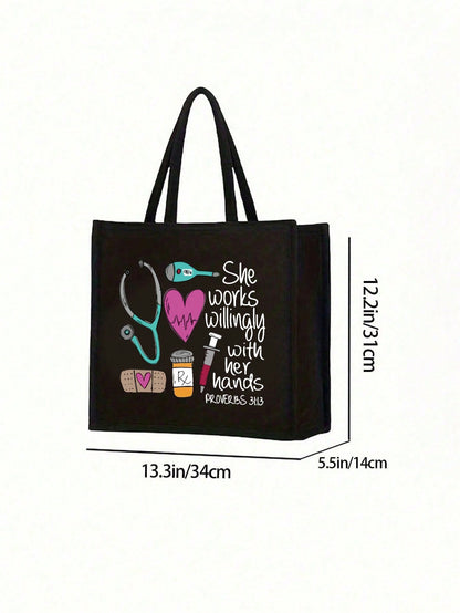 Women’s Square Polyester Cosmetic Bag With Top Handle, Featuring Printing Design, Perfect For Nurses Day