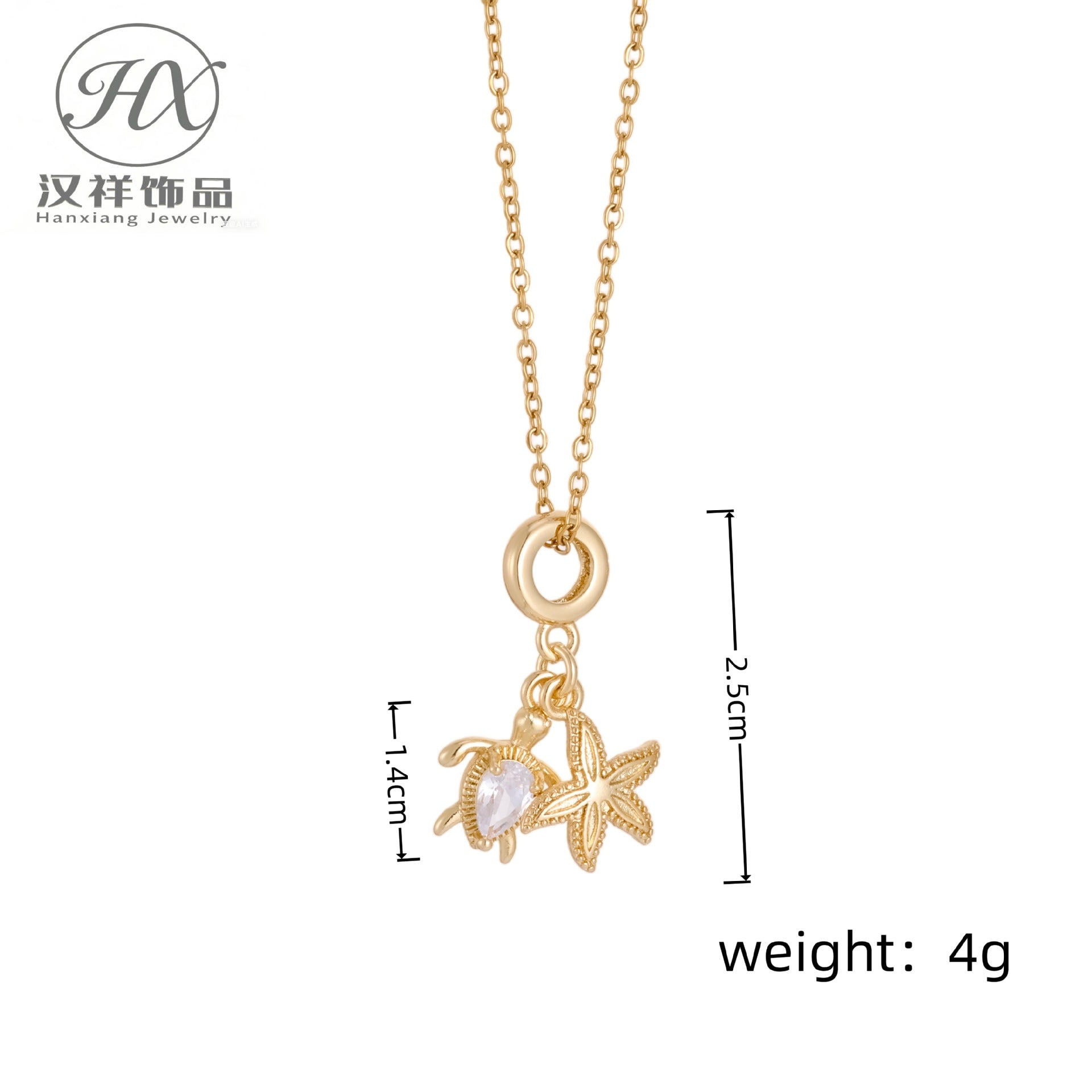 Starfish Necklace For Women With Zircon Inlay, Copper Material, PVD Coated Gold Plating, Featuring A Cable Chain