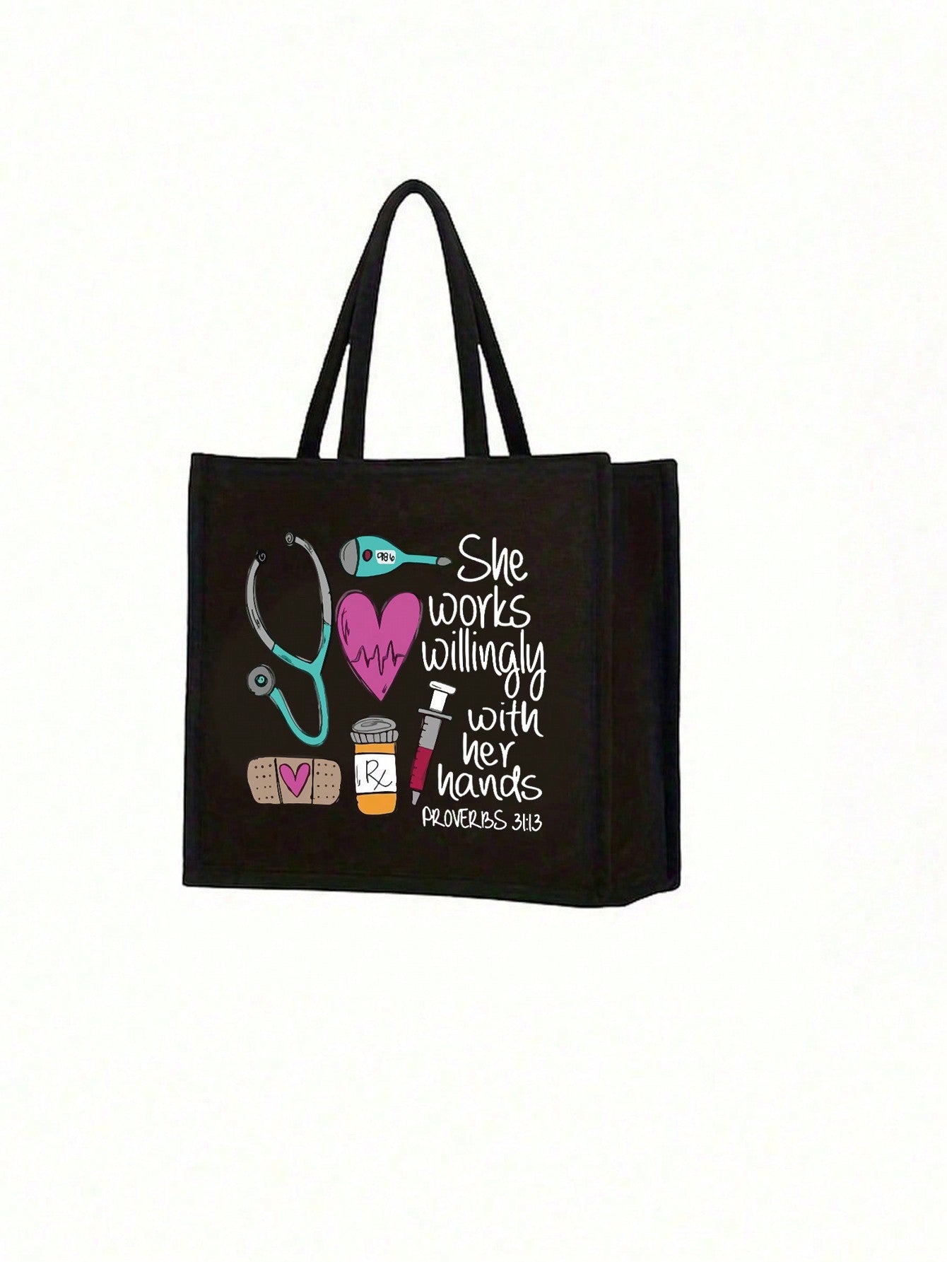 Women’s Square Polyester Cosmetic Bag With Top Handle, Featuring Printing Design, Perfect For Nurses Day