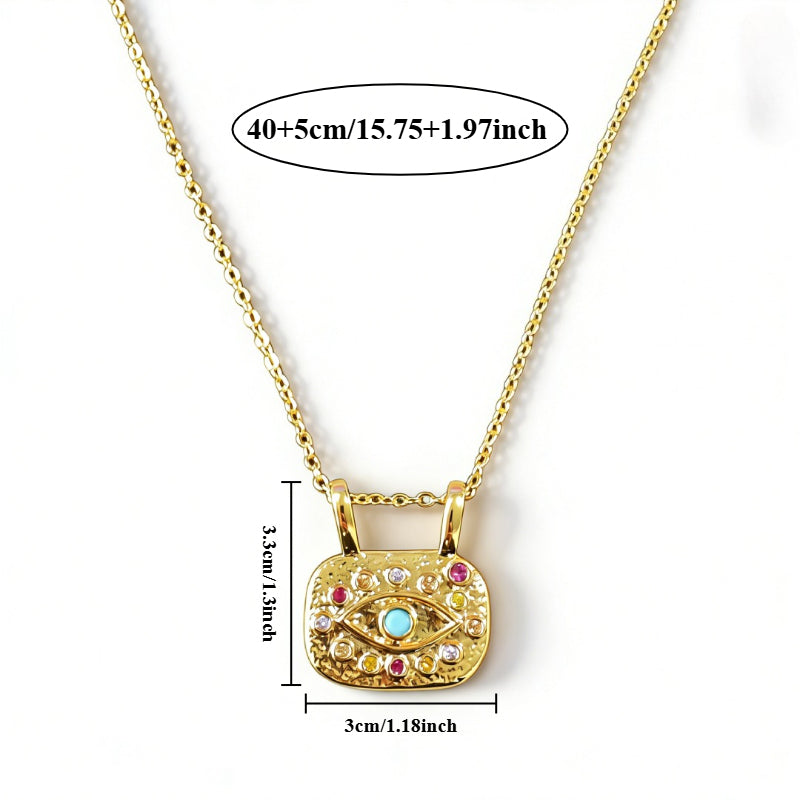 Eye Necklace For Casual Wear Featuring Copper Material With Golden Plated Finish And Zircon Inlay On O Chain