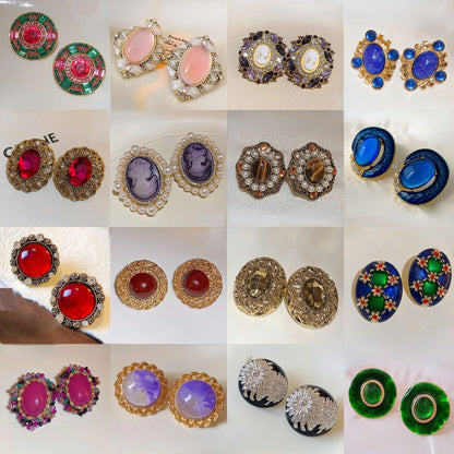 Round Enamel Stud Earrings For Women With Resin And Rhinestone Inlay, Electroplated Gold Plating Process