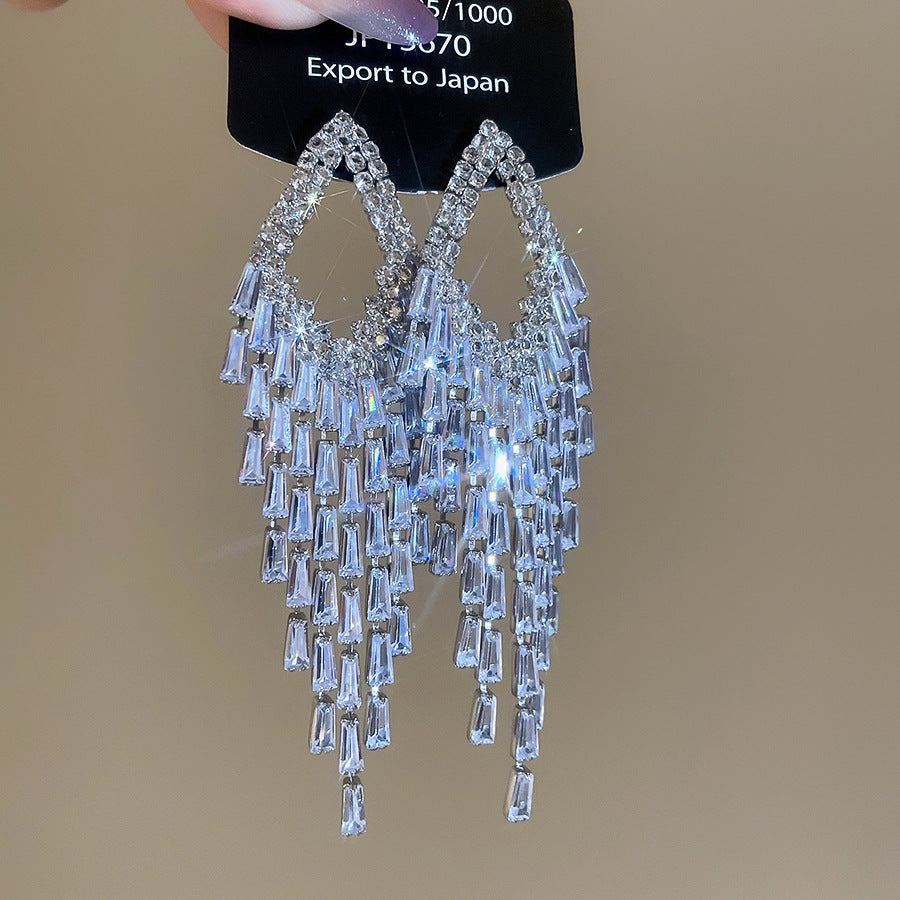 Tassel Stud Earrings For Women Featuring Electroplated Gold Plating And Zircon Inlay Material