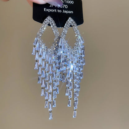 Tassel Stud Earrings For Women Featuring Electroplated Gold Plating And Zircon Inlay Material
